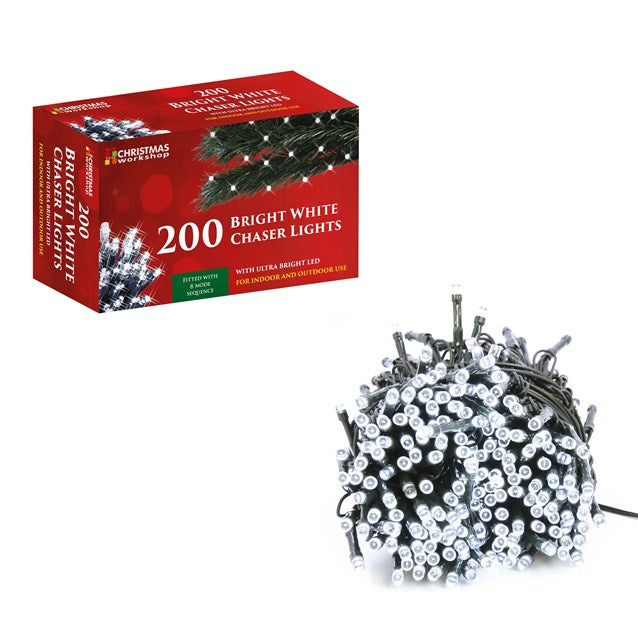 THE CHRISTMAS WORKSHOP 200 BRIGHT WHITE LED CHASER CHRISTMAS LIGHTS 13.9 M. BML77470 \\\KD32838