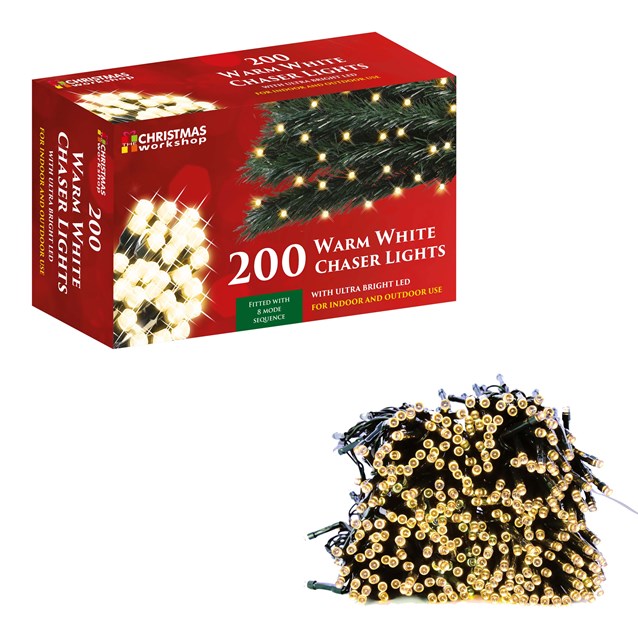 THE CHRISTMAS WORKSHOP 200 WARM WHITE LED CHASER CHRISTMAS LIGHTS 13.9 M. BML70740 \\\KD32839