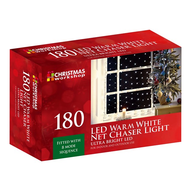 THE CHRISTMAS WORKSHOP 180 WARM WHITE LED NET CHASER CHRISTMAS LIGHTS 1.8M. BML86590 \\\KD32840