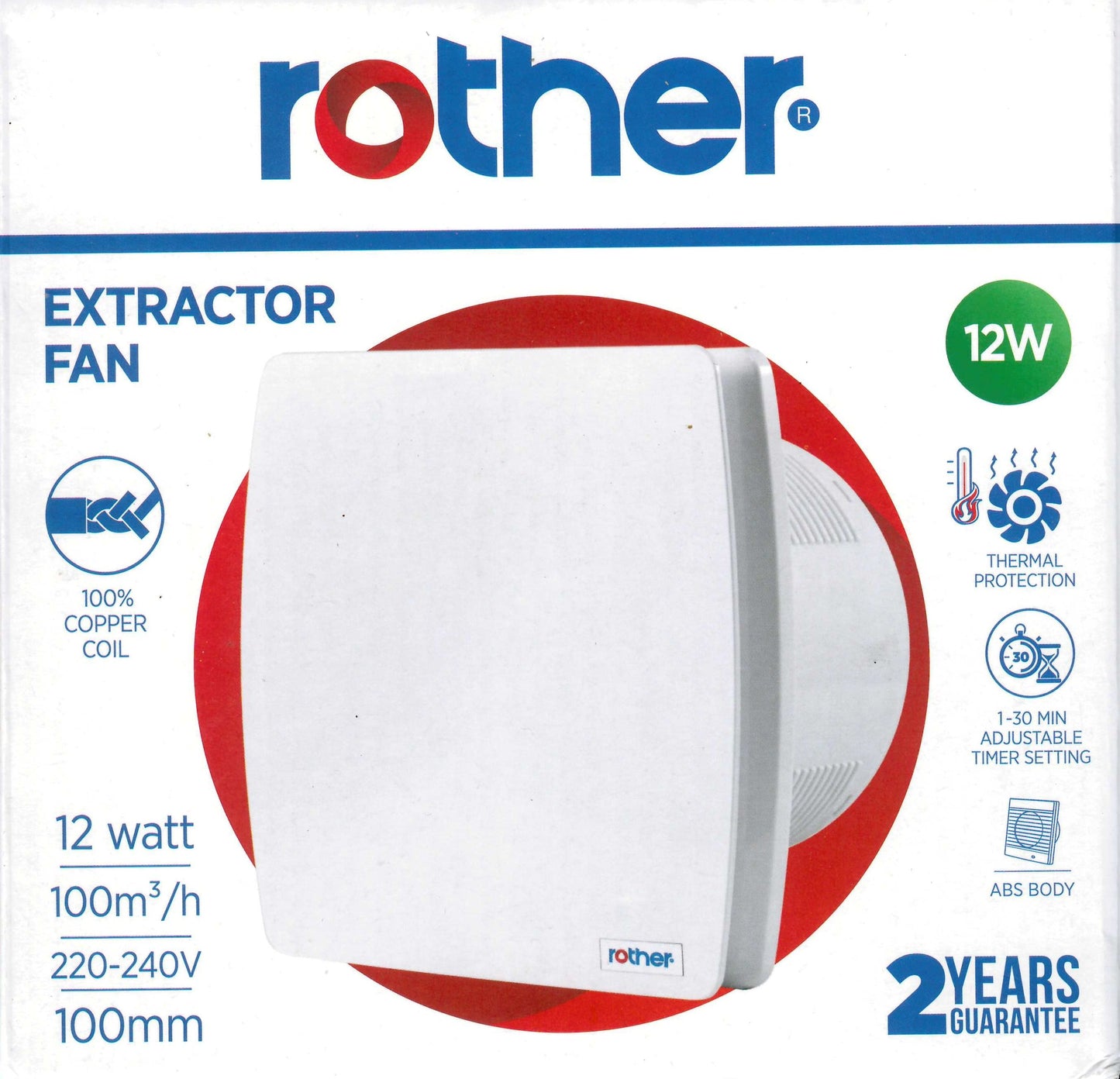 ROTHER WHITE 12W BATHROOM EXTRACTOR / EXHAUST FAN 100MM / 100M3H. RLE40805T \\\KD32872
