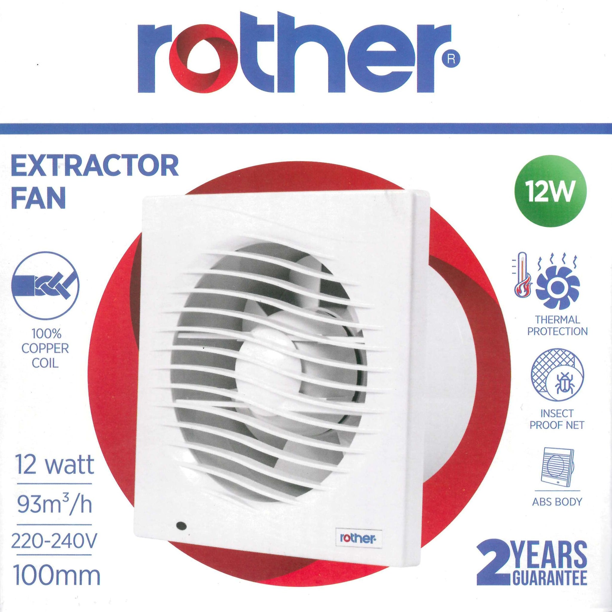 ROTHER WHITE 12W BATHROOM EXTRACTOR / EXHAUST FAN 100MM / 93M3H. RLE40801 \\\KD32875