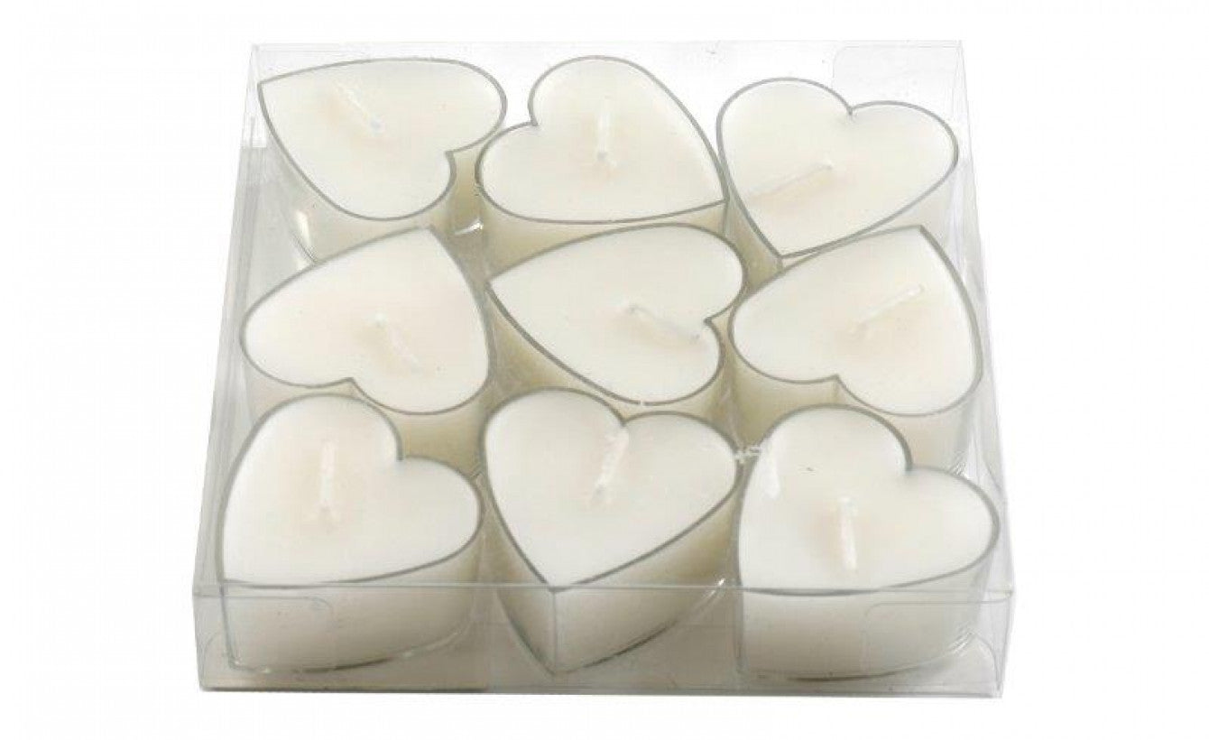 SIL HEART SHAPED TEA LIGHT CANDLES 9/PK. CD6063 \\\KD32892