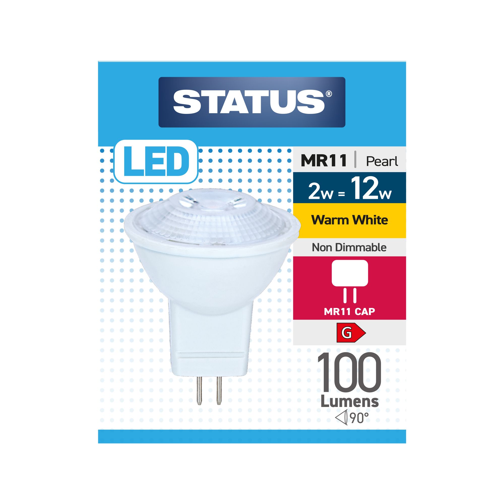 STATUS MR16 2W / 12W CLEAR WARM WHITE 2 PIN LED LIGHT BULB. 2SLMR1136W1B10 \\\KD32903