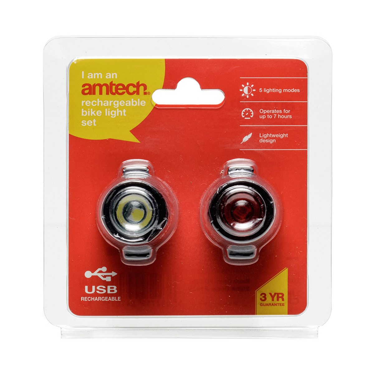 AMTECH RECHARGEABLE BIKE LIGHT SET. AMS1829 \\\KD32944