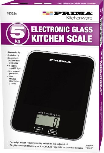 PRIMA ELECTRONIC GLASS KITCHEN SCALE 5KG. 18332C \\\KD32993