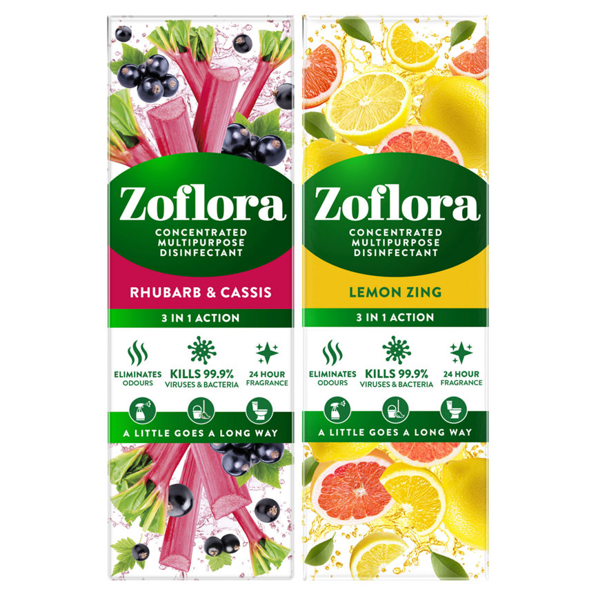 ZOFLORA 3 IN1 ACTION CONCENTRATED DISINFECTANT RHUBARB & CASSIS / LEMON ZING  250ML 8/PK \\\KD33085