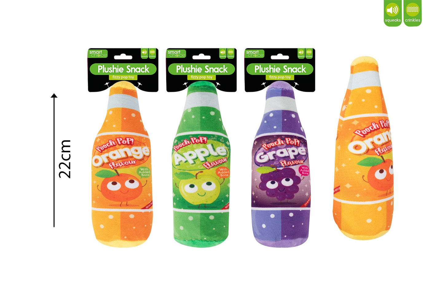SMART CHOICE SQUEAKY PLUSH CRINKLE BOTTLE DOG TOY ASSORTED \\\KD33178