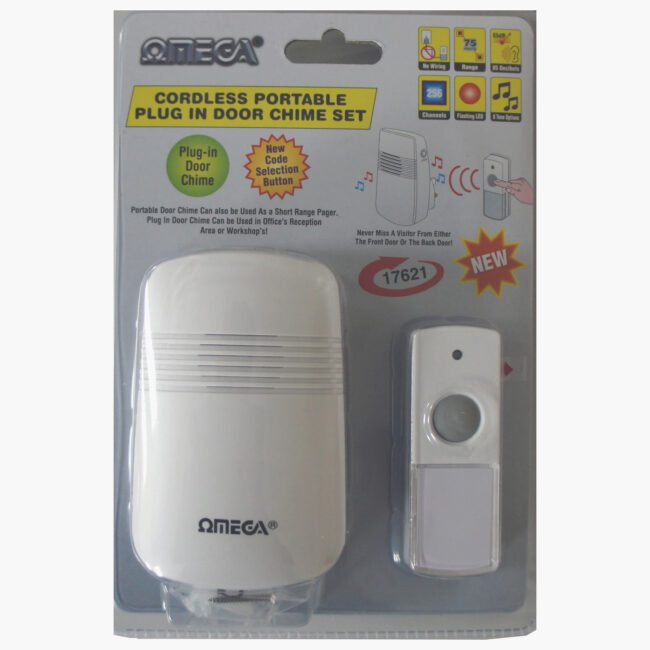 OMEGA CORDLESS PORTABLE PLUG IN DOOR CHIME 75M - 8 TONE OPTIONS. 17621 \\\KD33180