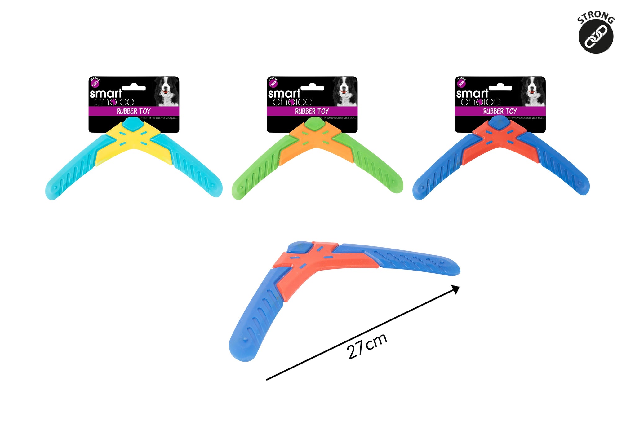 SMART CHOICE RUBBER BOOMERANG DOG TOY 3 ASSORTED COLOURS ONLY ONE SUPPLY \\\KD33202