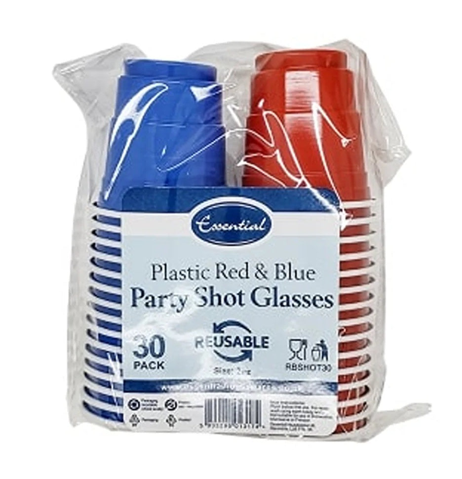 PLASTIC SHOT GLASSES CUP RED AND BLUE MIX 30 PACK. RBSHOT30 \\\KD33232