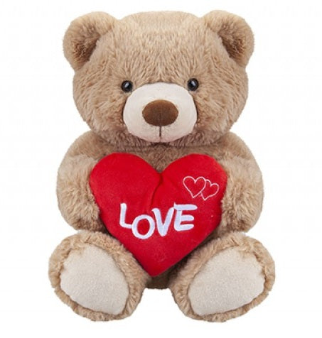 34 CM  SITTING LIGHT BROWN BEAR WITH LOVE HEART. PI445051 \\\KD33238