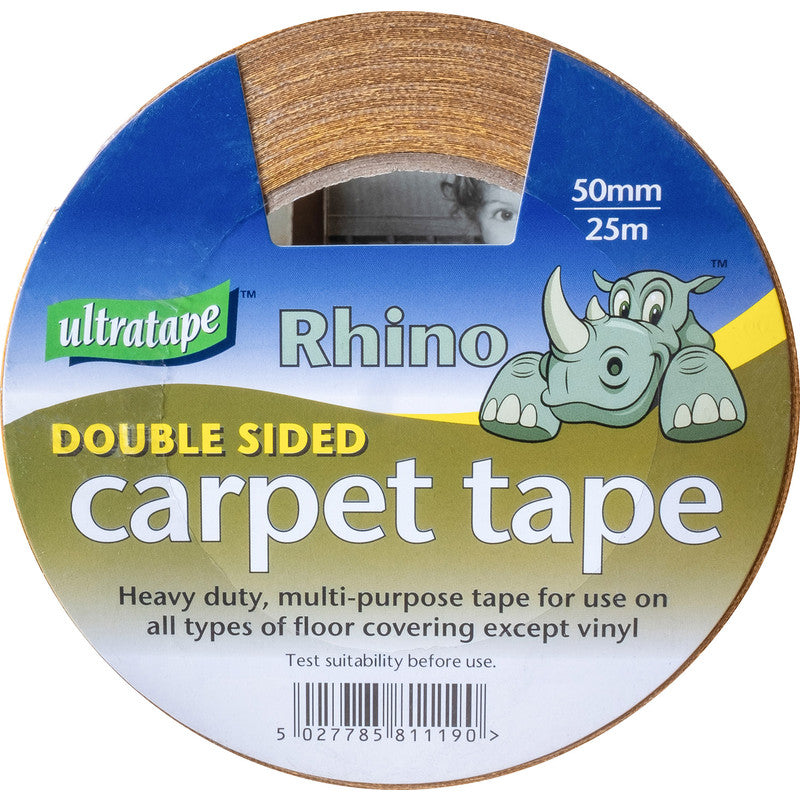 RHINO HEAVY DUTY DOUBLE SIDED CARPET TAPE 50MM X 25M. DS01345025RH \\\KD33272