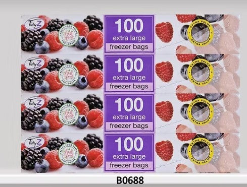 TIDYZ EXTRA LARGE FREEZER BAGS 100 P/K APX 28 CM. B0688 \\\KD33277