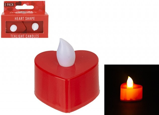 LOVE HEART SAHPE BATTERY OPERATED TEA LIGHTS 2 PACK RED. PI737143 \\\KD33296