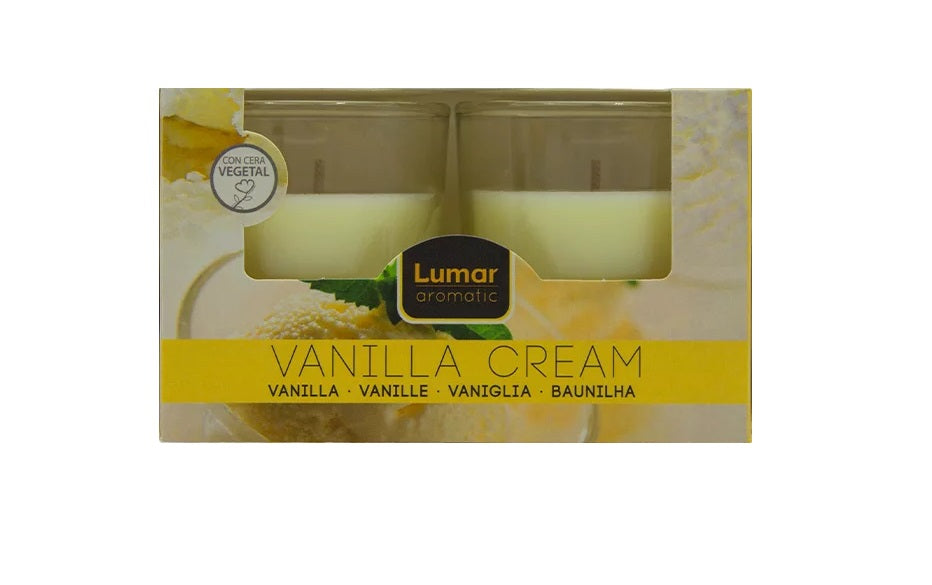 LUMAR AROMATIC VANILA CREAM GLASS CANDLE JAR 2/PK. PS109100 \\\KD33303