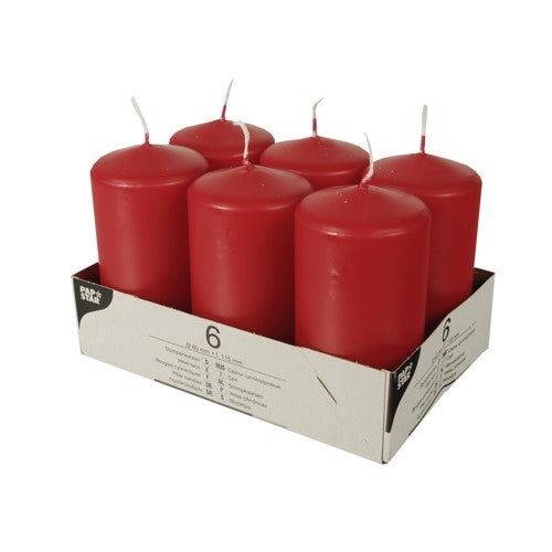 PACK OF 6 RED PILLAR CANDLES 60 X 115MM. PS17997 \\\KD33306