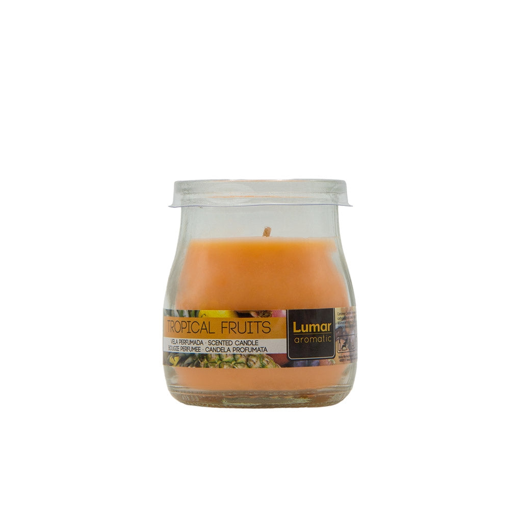 LUMAR AROMATIC TROPICAL FRUITS SCENTED YOGURT GLASS CANDLE JAR 100GM 24HRS. PS109030 \\\KD33318
