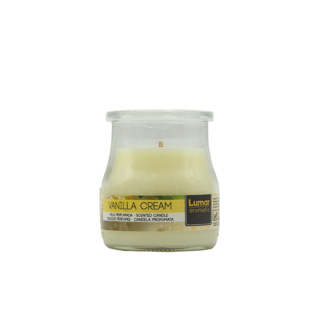 LUMAR AROMATIC VANILLA SCENTED YOGURT GLASS CANDLE JAR 100GM 24HRS. PS109018 \\\KD33322