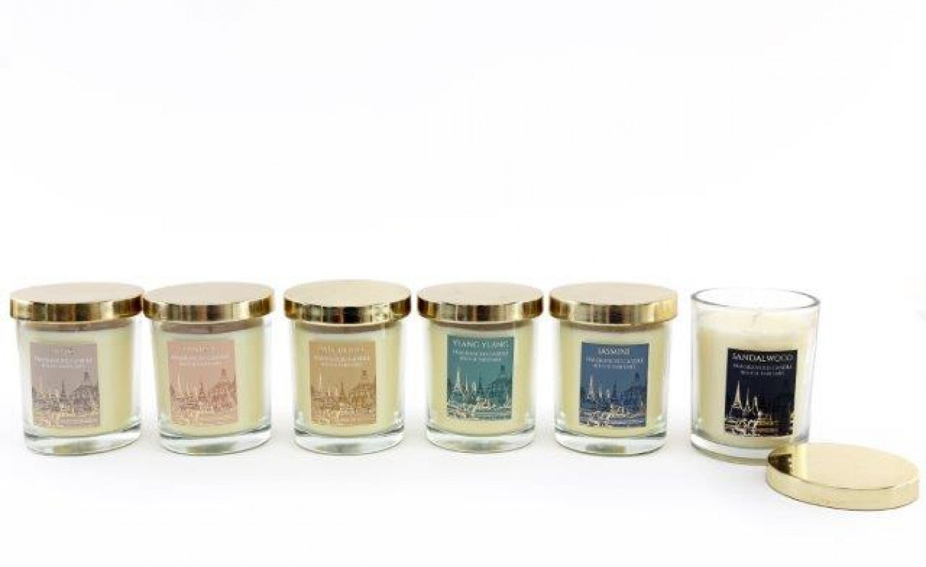 ASSORTED FRAGNANCE TEMPLE CANDLE POT WITH LID 9CM X 8.5CM. FR1320 \\\KD33408