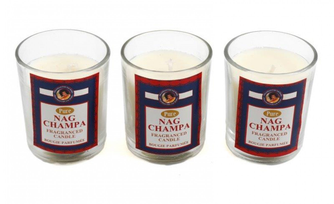PURE NAGCHAMPA CANDLES IN GLASS JAR 6CM X 5CM 3/PK. FR1283 \\\KD33418