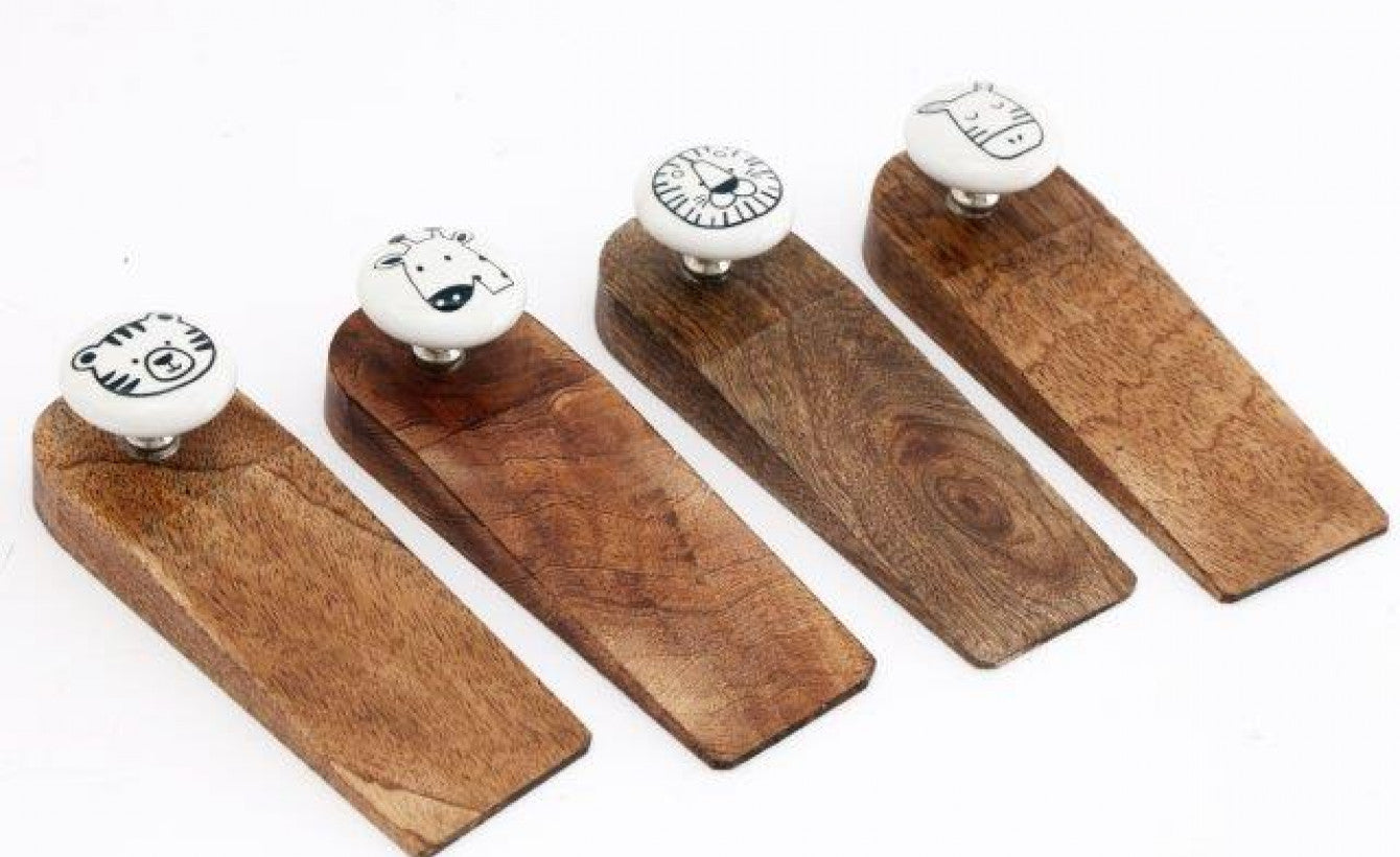 BLACK AND WHITE BABY ANIMAL DESIGN WOODEN DOOR STOP. BB0397 \\\KD33425