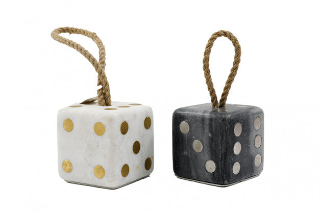 ASSORTED COLOUR MARBLE DICE DOOR STOP WITH ROPE 8CM X 8CM. KG3594 \\\KD33447