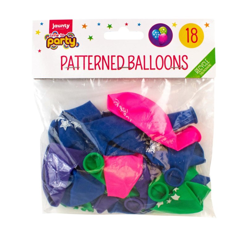 TIME TO PARTY PATTERNED BALLOONS PACK OF 18. OL315109 \\\KD33455