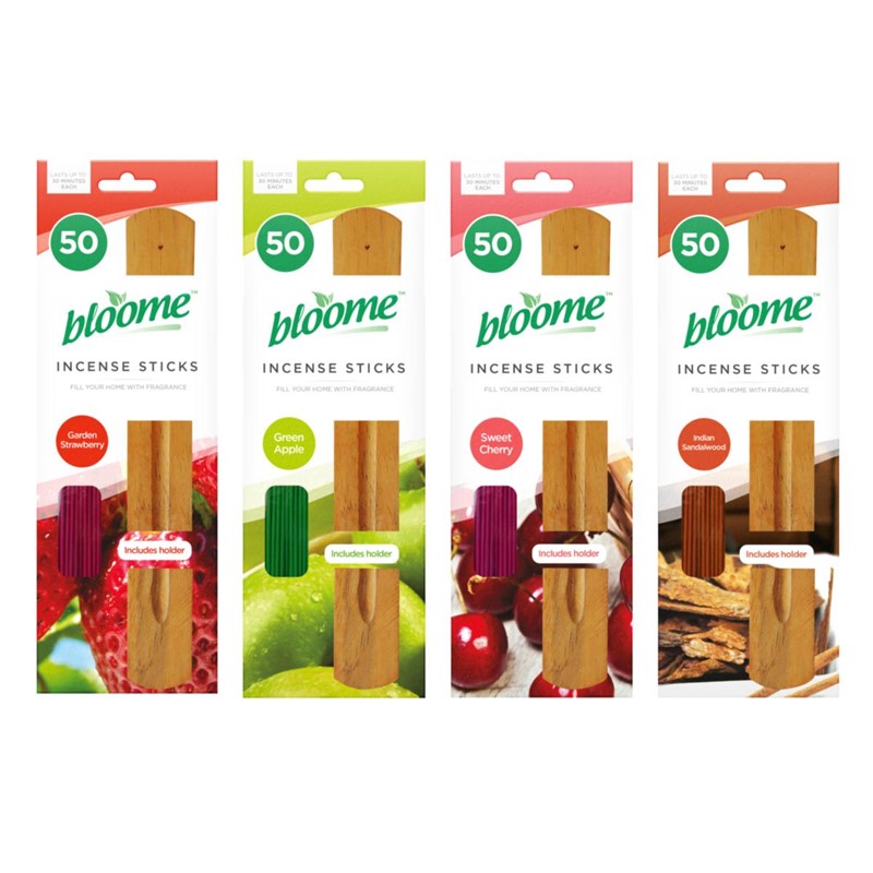 BLOOME ASSORTED FRAGRANCE INCENSE STICKS AND HOLDER 50/PK. OL321225 \\\KD33461
