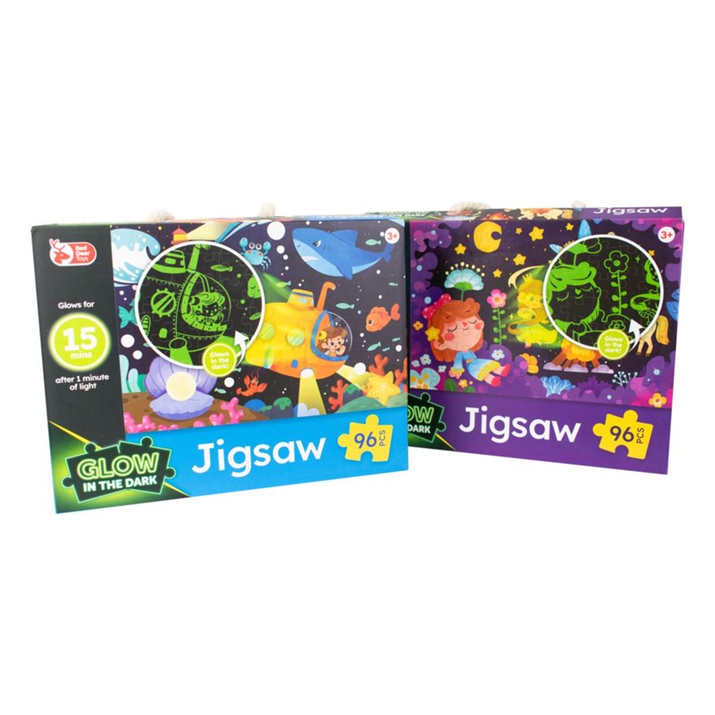 RED DEER TOYS GLOW IN THE DARK JIGSAW 96PCS PLAYING SET. OL323847 \\\KD33464