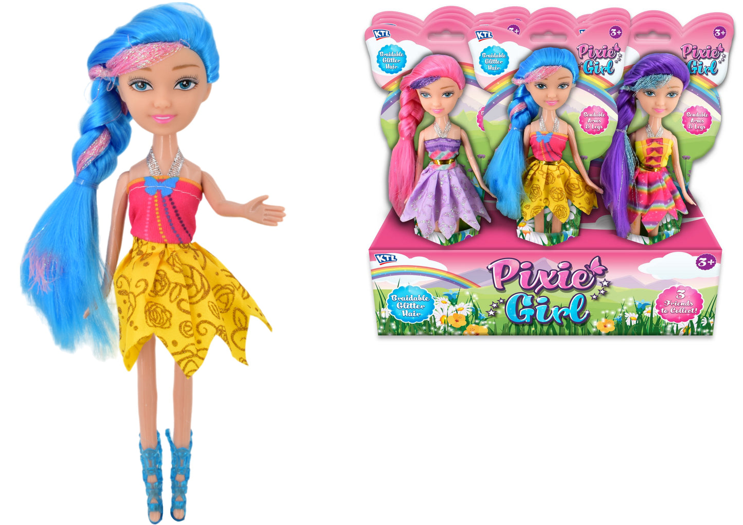 PIXIE GIRL ASSORTED BENDABLE DOLL 9" / 23CM. TY0605 \\\KD33476