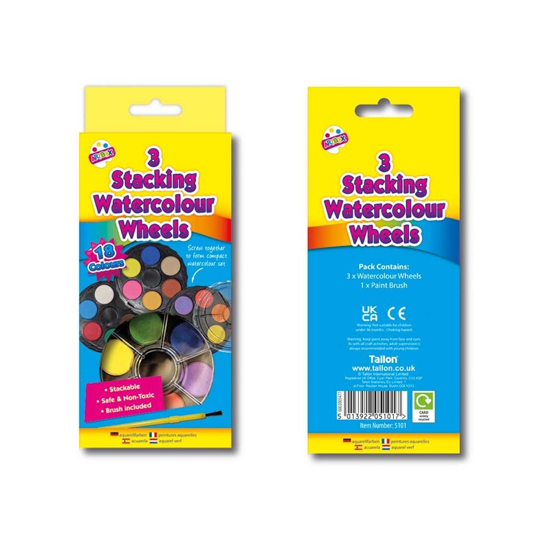 ARTBOX 18 COLOUR WATERCOLOUR PAINTS WHEEL WITH BRUSH 3/PK. TA5101 \\\KD33495