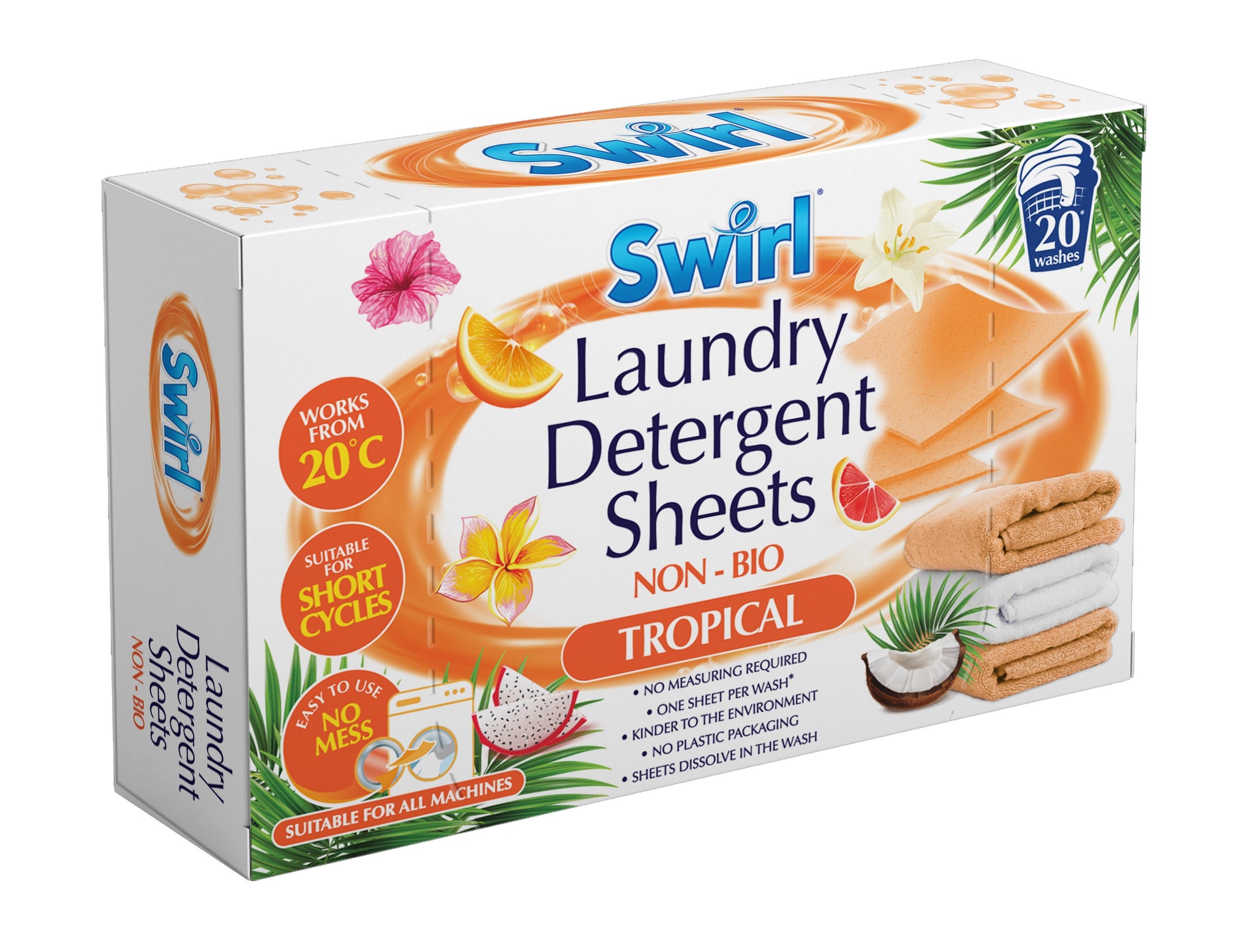 SWIRL NON-BIO TROPICAL LAUNDRY DETERGENT SHEETS 20/PK. SW1038 \\\KD33505