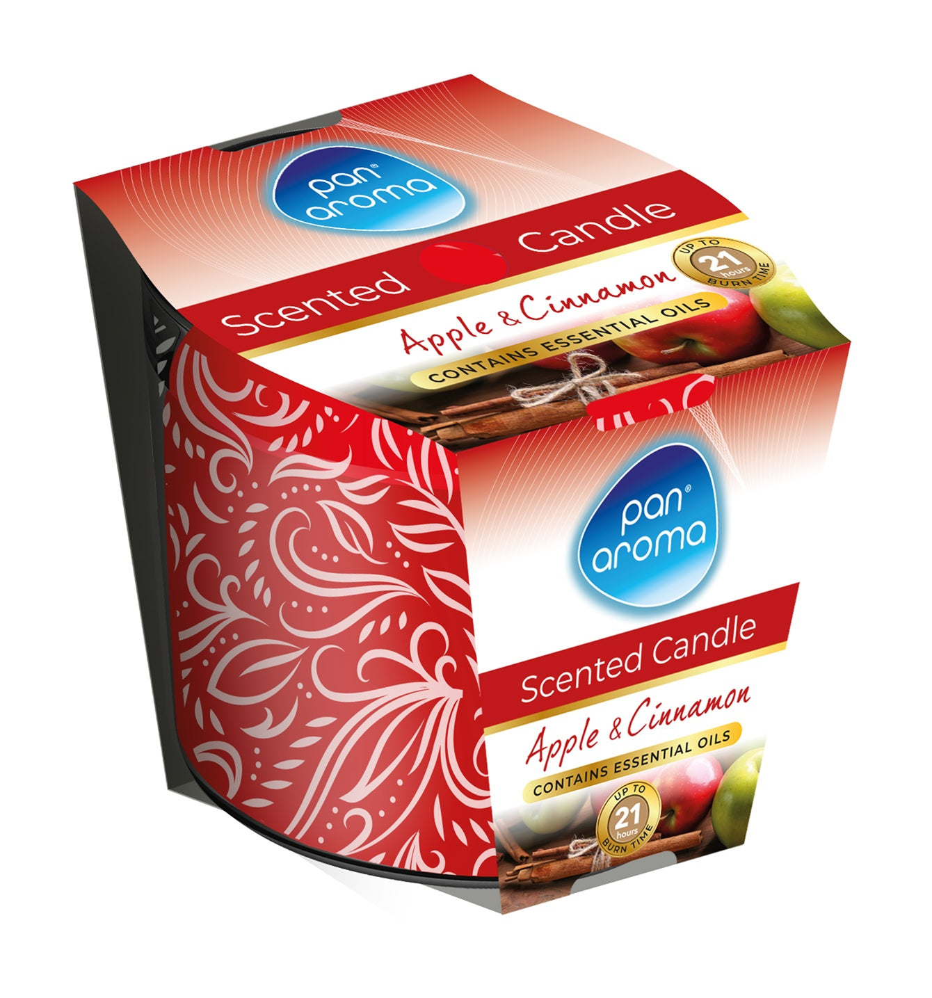PAN AROMA SCENTED PRINTED GLASS CANDLE - APPLE & CINNAMON. PAN0246 \\\KD33515