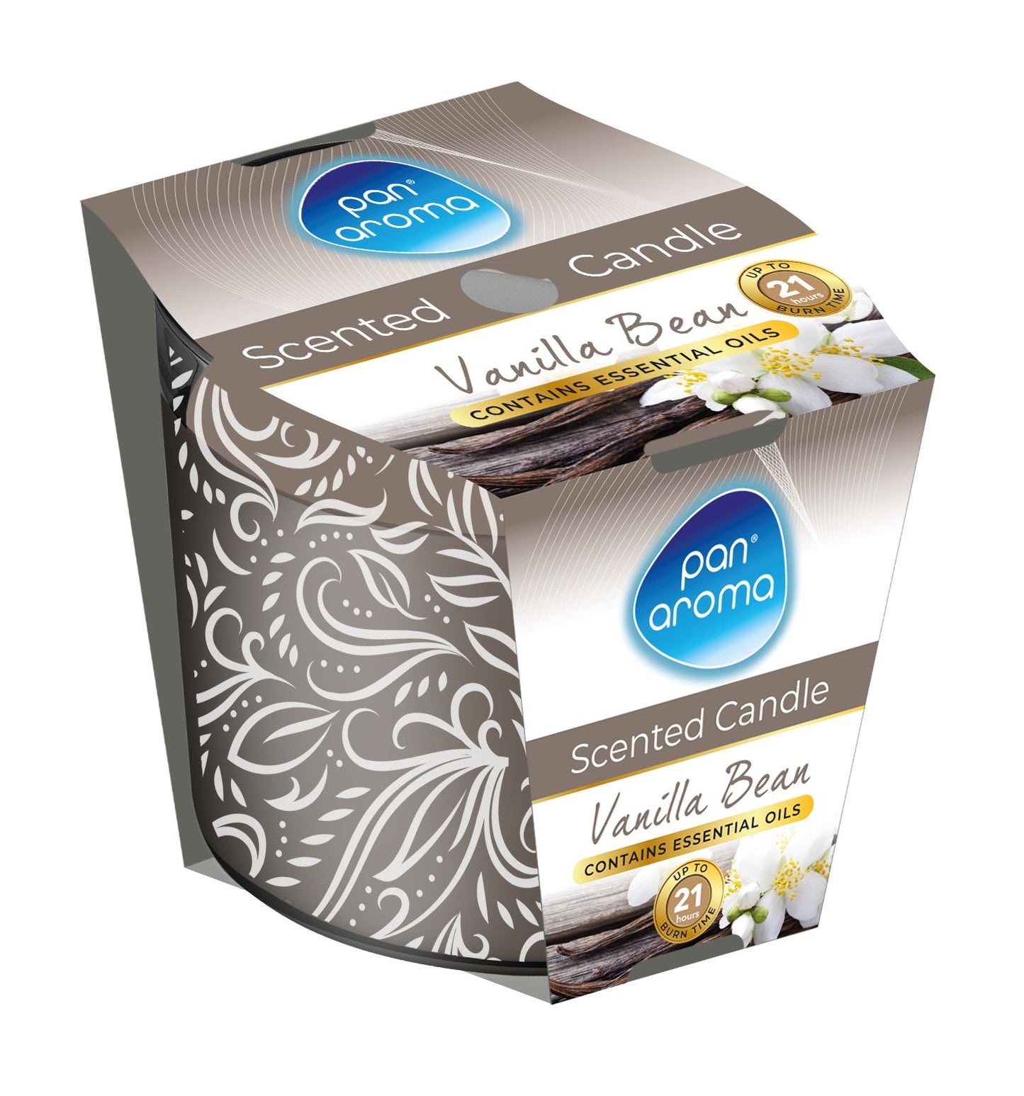 PAN AROMA SCENTED PRINTED GLASS CANDLE - VANILLA BEAN. PAN0289 \\\KD33516