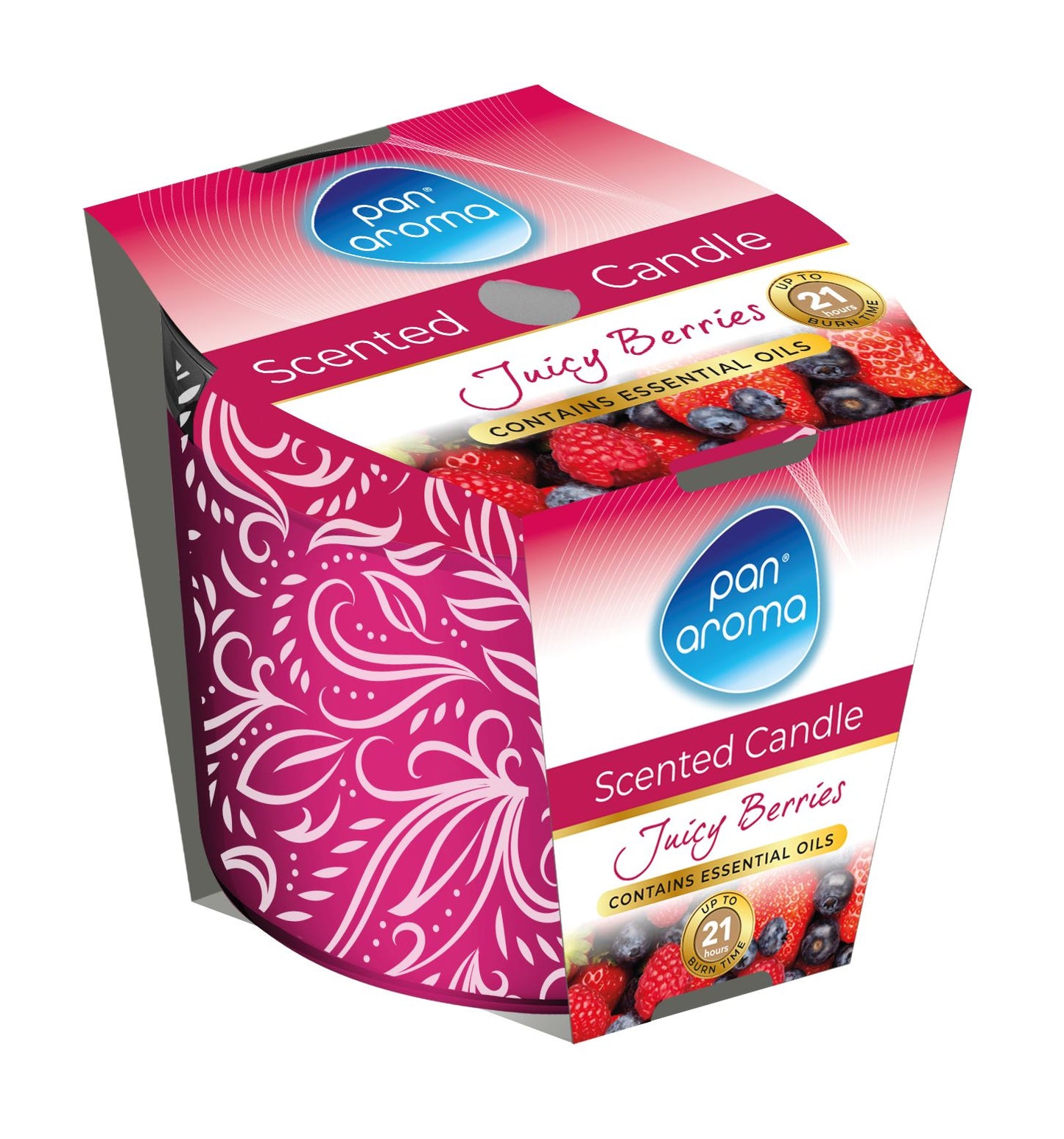 PAN AROMA SCENTED PRINTED GLASS CANDLE - JUICY BERRIES. PAN0290 \\\KD33517