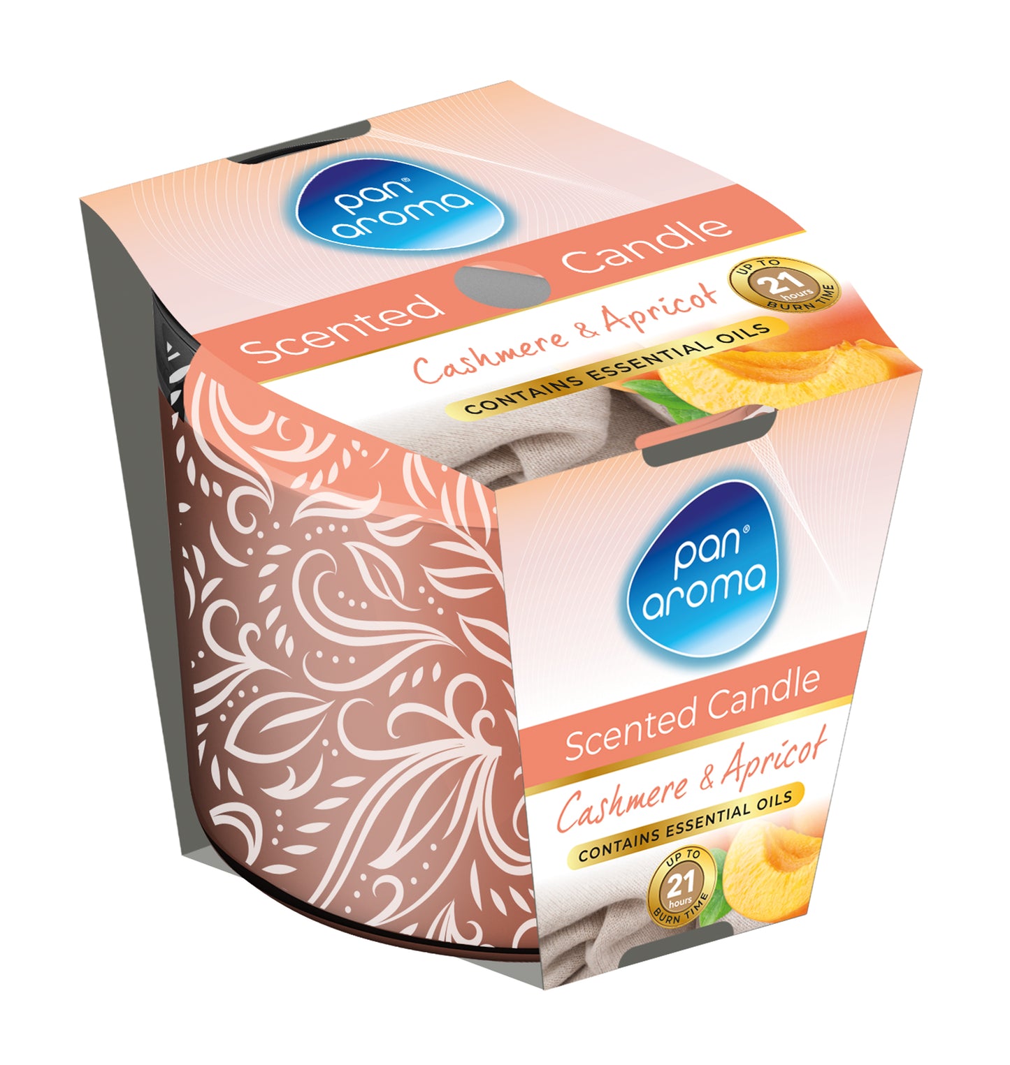 PAN AROMA SCENTED PRINTED GLASS CANDLE - CASHMERE & APRICOT. PAN0679 \\\KD33518