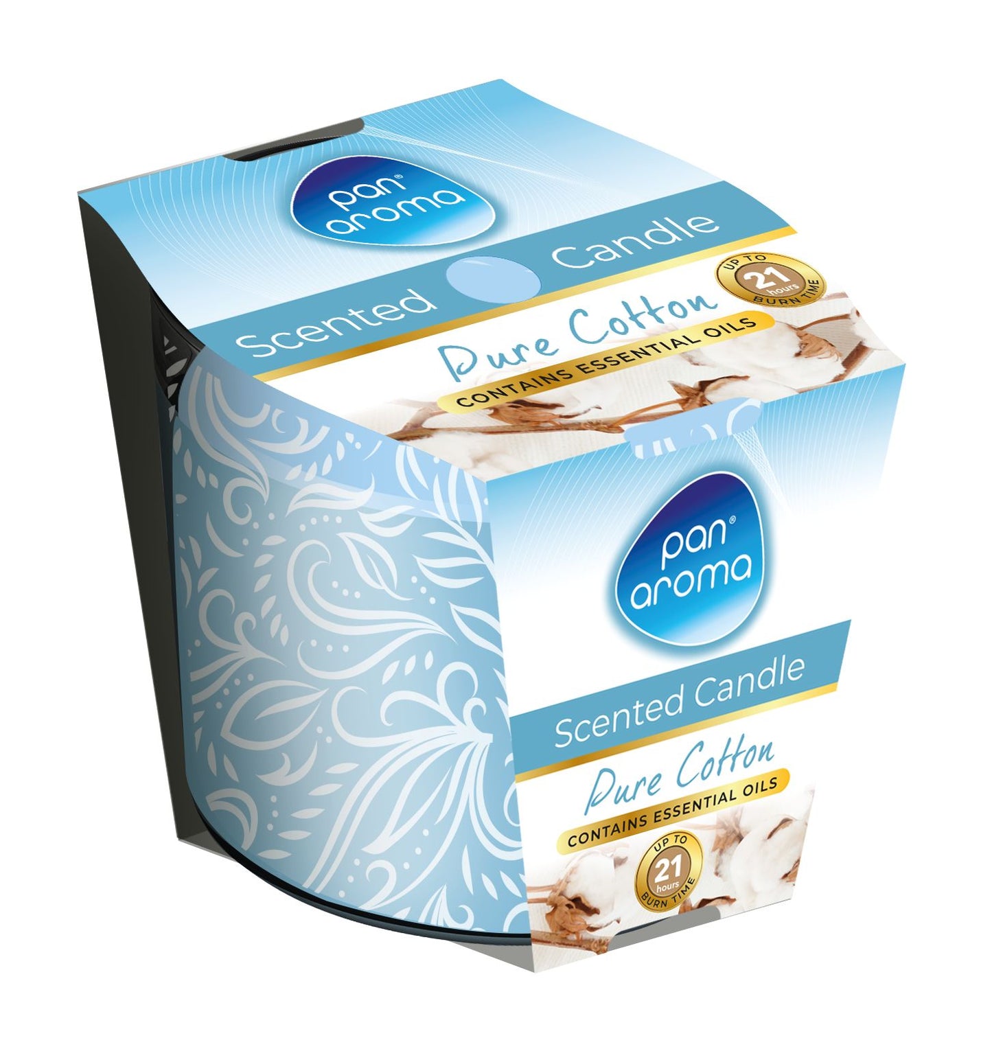 PAN AROMA SCENTED PRINTED GLASS CANDLE - PURE COTTON. PAN0287 \\\KD33519