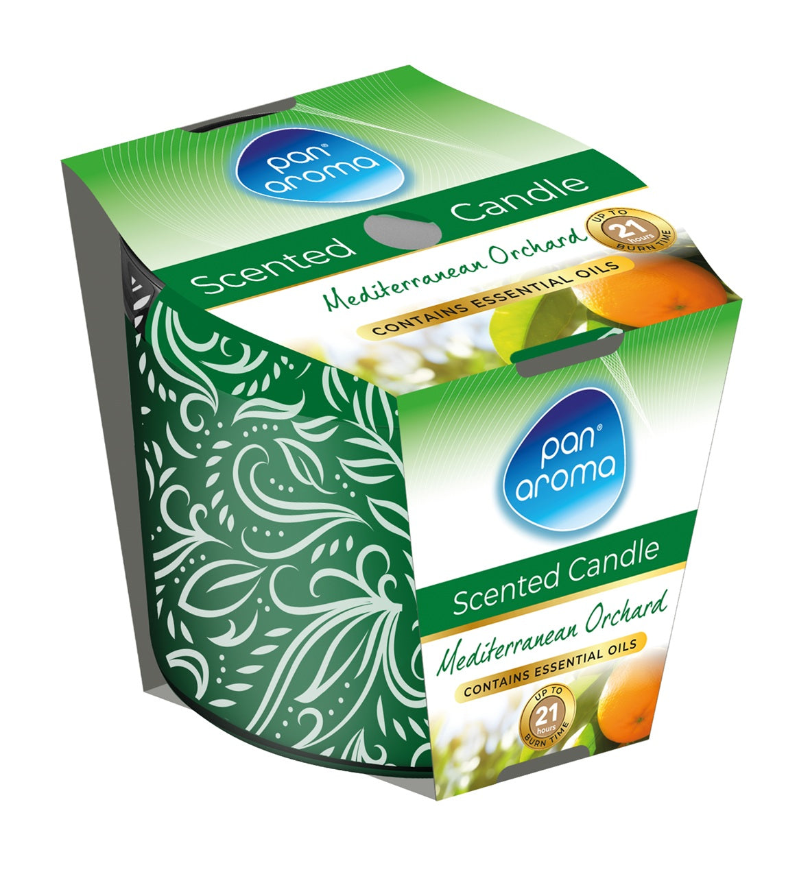 PAN AROMA SCENTED PRINTED GLASS CANDLE - MEDITERRANEAN ORCHARD. PAN0678 \\\KD33520