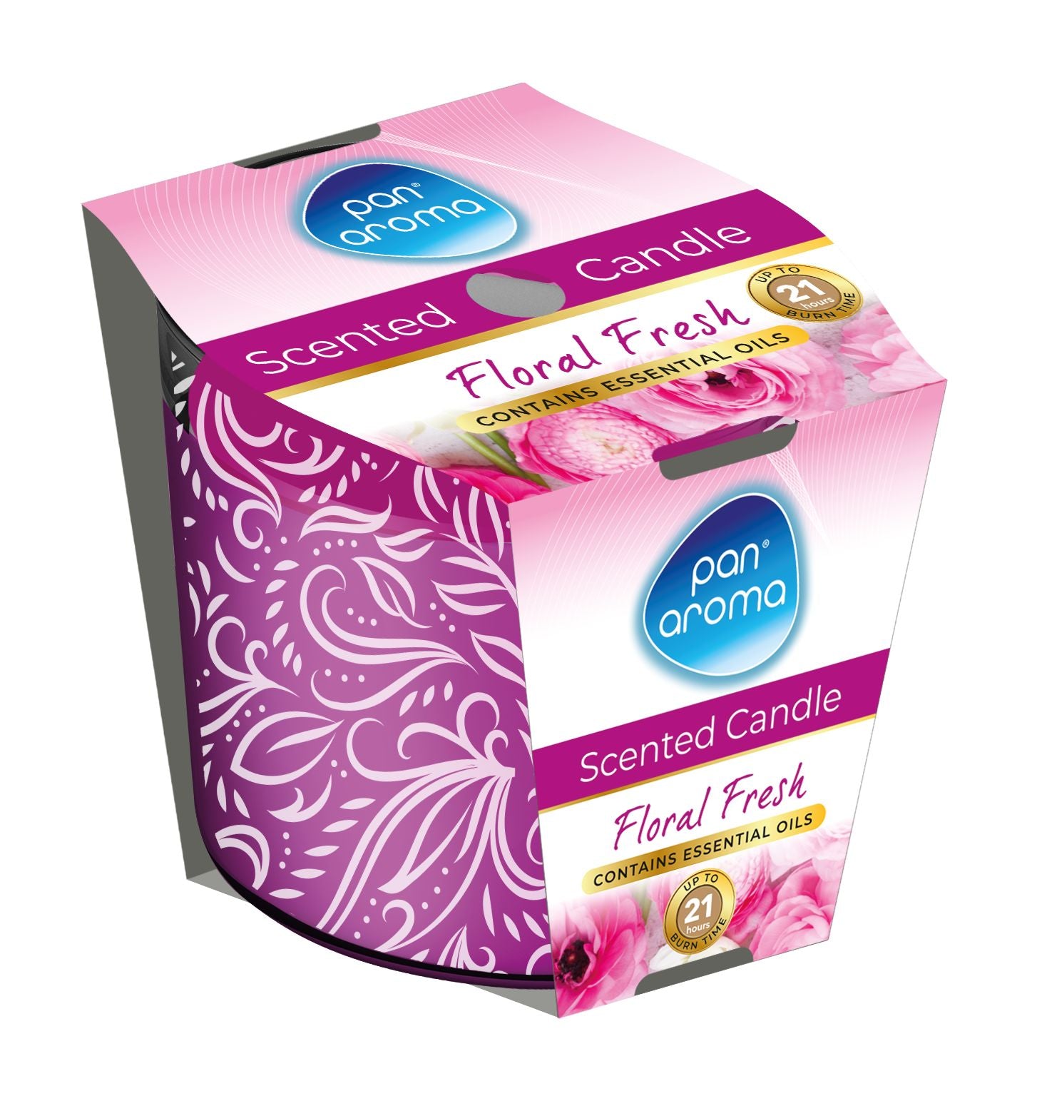 PAN AROMA SCENTED PRINTED GLASS CANDLE - FLORAL FRESH. PAN0288 \\\KD33522