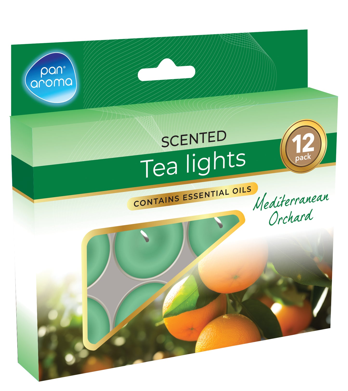 PAN AROMA SCENTED TEA LIGHTS CANDLE 12/PK - MEDITERRANEAN ORCHARD. PAN0688 \\\KD33524