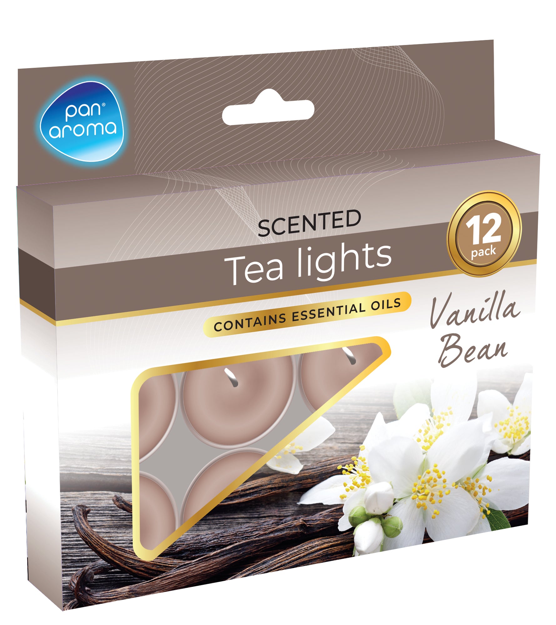 PAN AROMA SCENTED TEA LIGHTS CANDLE 12/PK - VANILLA BEAN. PAN0625 \\\KD33525