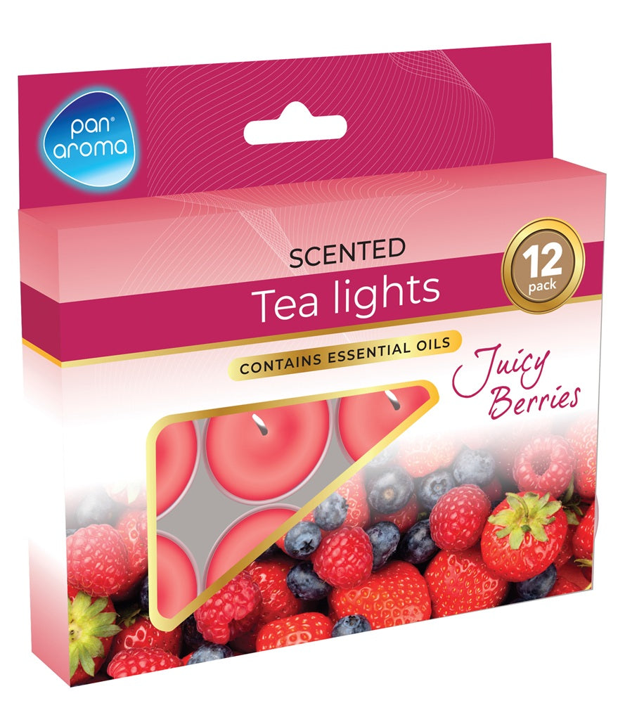 PAN AROMA SCENTED TEA LIGHTS CANDLE 12/PK - JUICY BERRIES. PAN0626 \\\KD33527