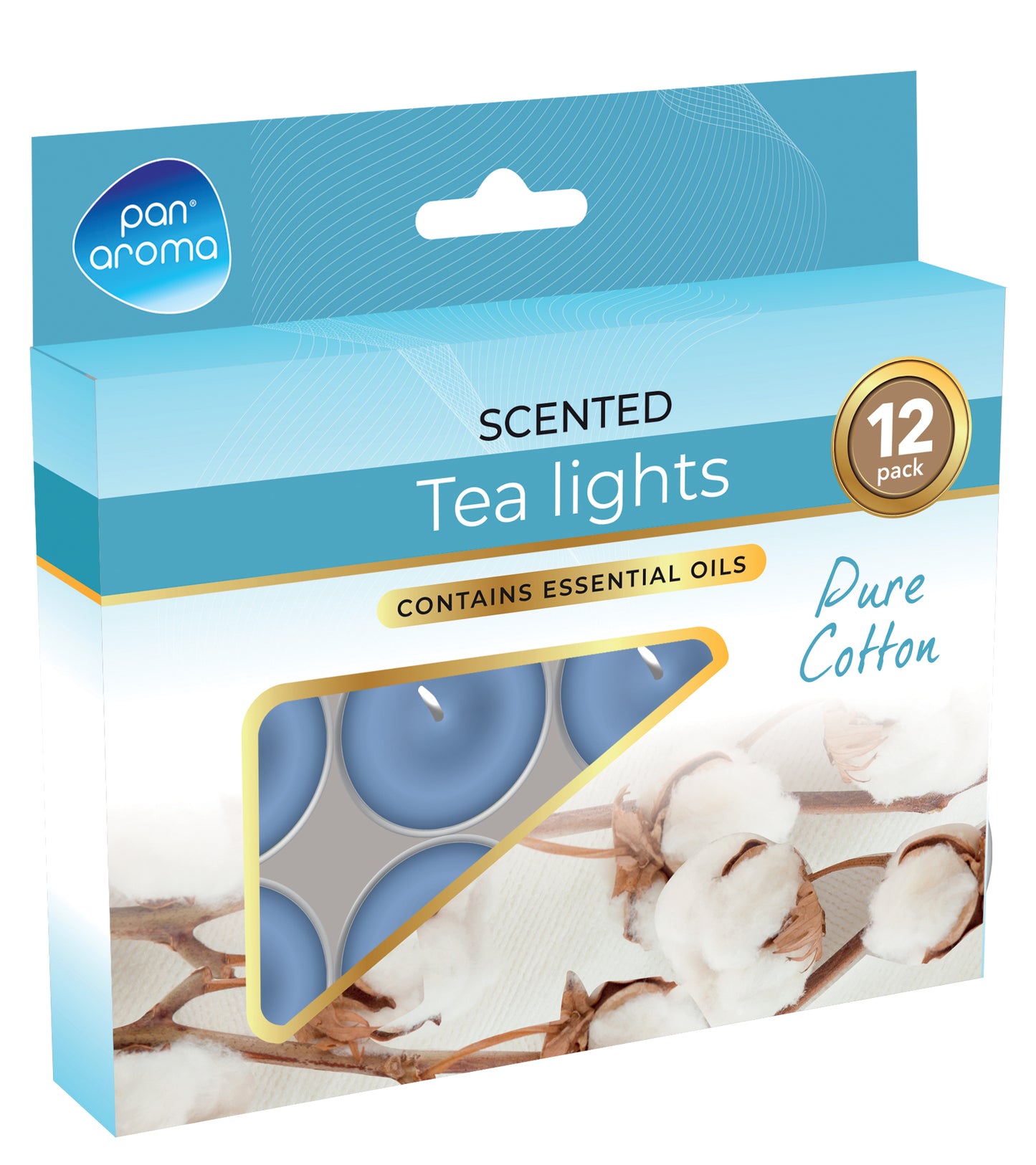 PAN AROMA SCENTED TEA LIGHTS CANDLE 12/PK - PURE COTTON. PAN0628 \\\KD33528