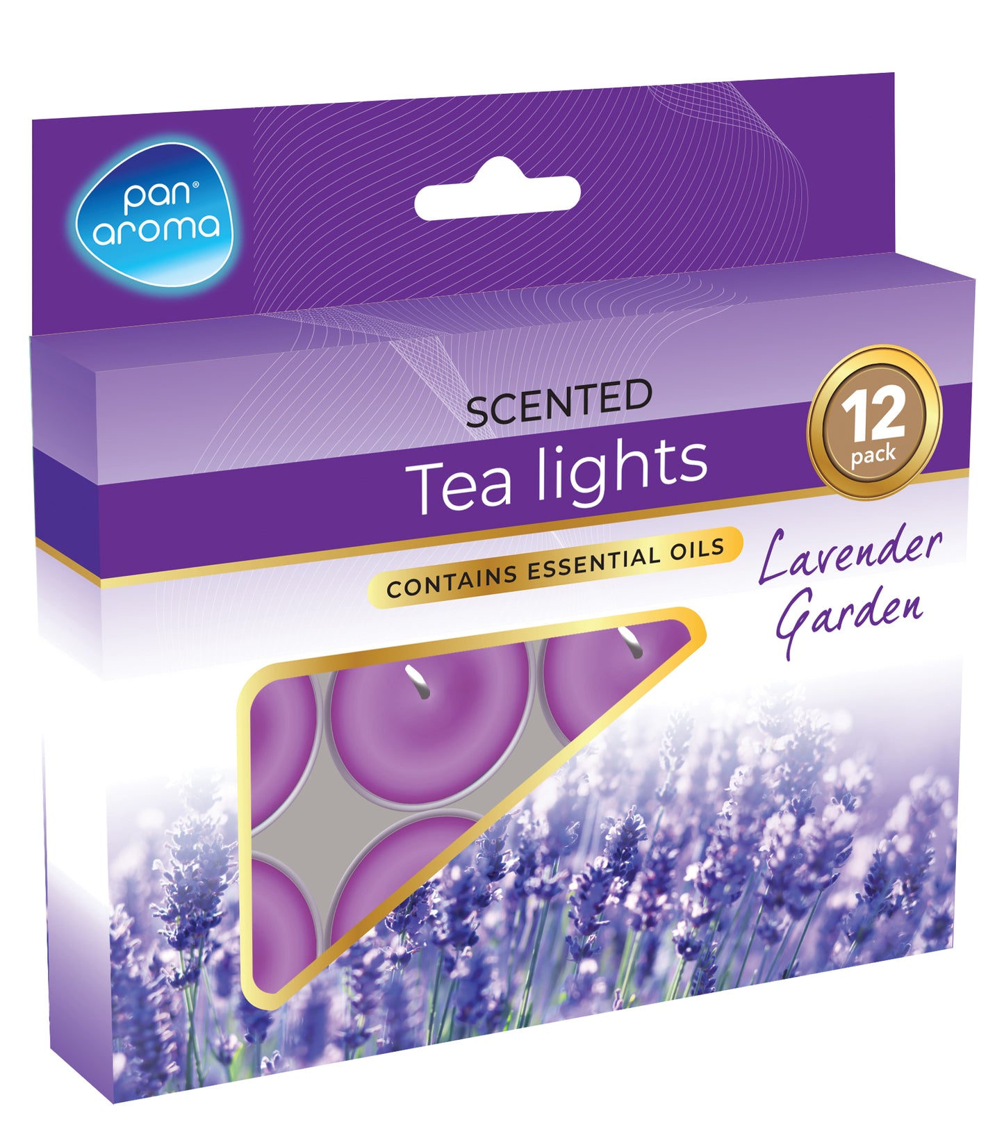 PAN AROMA SCENTED TEA LIGHTS CANDLE 12/PK - LAVENDER GARDEN. PAN0627 \\\KD33529