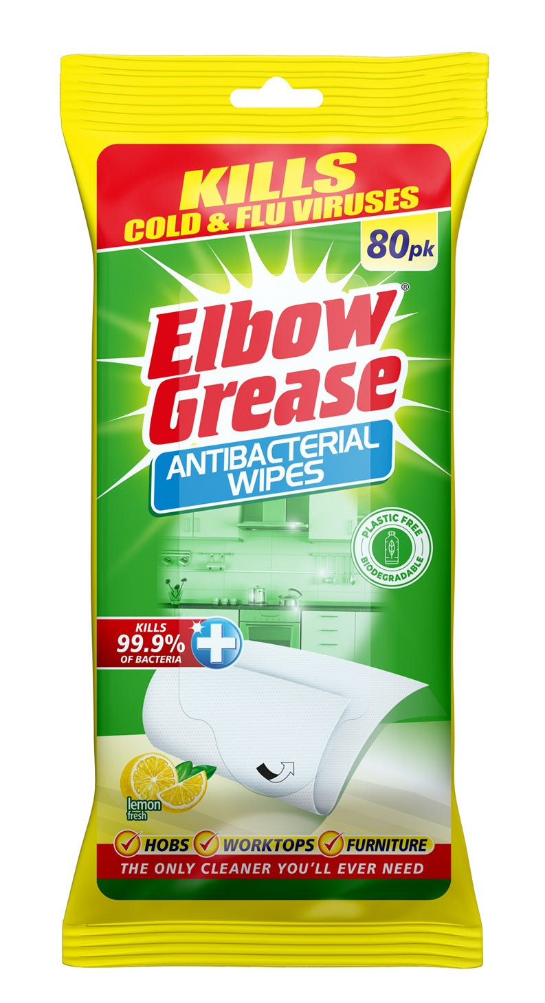 ELBOW GREASE LEMON FRESH ANTIBACTERIAL WIPES 80/PK. EG185 \\\KD33542