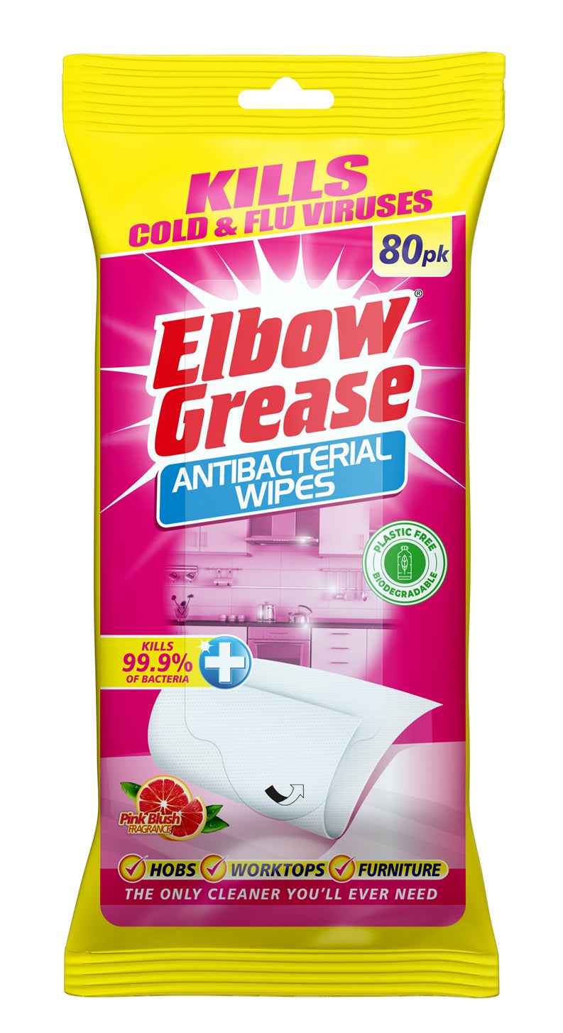 ELBOW GREASE PINK BLUSH ANTIBACTERIAL WIPES 80/PK. EG180 \\\KD33543