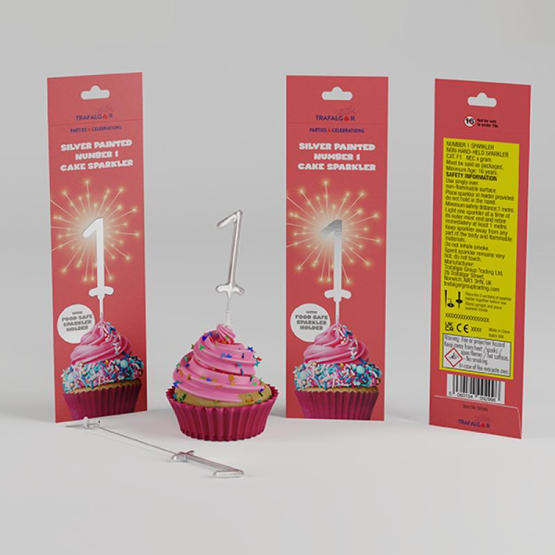 TRAFALGAR SILVER PAINTED CAKE SPARKLER - NO 1. CR-92996 \\\KD33611