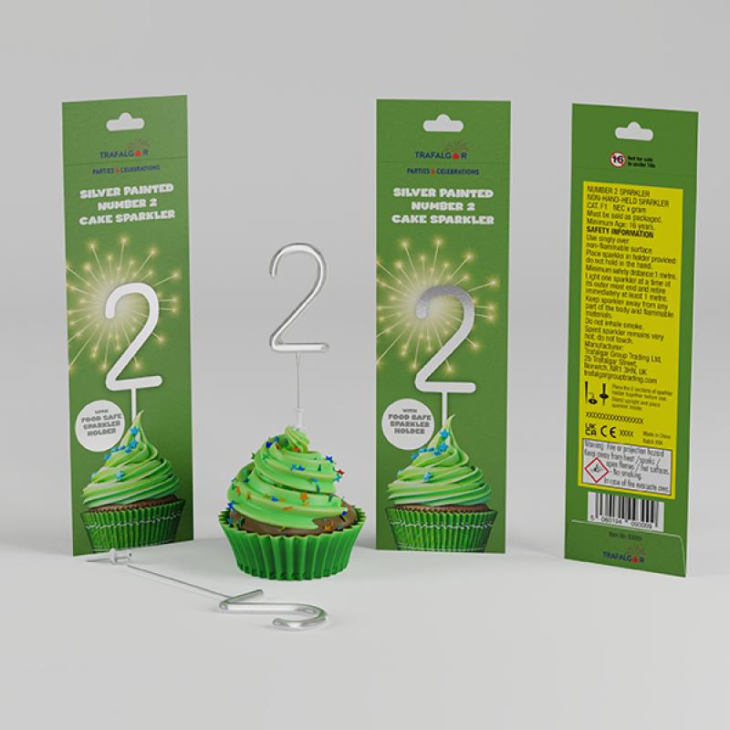 TRAFALGAR SILVER PAINTED CAKE SPARKLER - NO 2. CR-93009 \\\KD33613