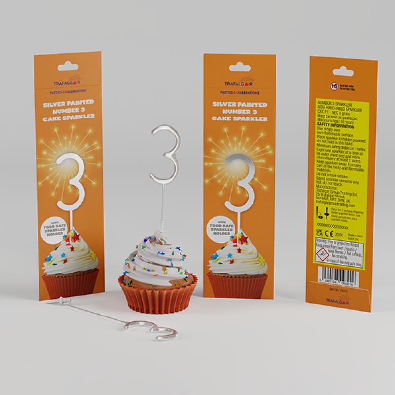 TRAFALGAR SILVER PAINTED CAKE SPARKLER - NO 3. CR-93016 \\\KD33614
