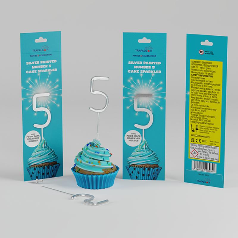 TRAFALGAR SILVER PAINTED CAKE SPARKLER - NO 5. CR-93030 \\\KD33616